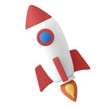 موشک در رندر سه بعدی کارتونی سفید و قرمز